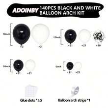 Kit de Arco de Balão em Preto e Branco, 140 peças de balões de látex preto e branco duráveis em tamanhos diferentes de 18, 12, 10 e 5 polegadas para decorações de festas de aniversário, aniversário de casamento, noivado e formatura. - Multicolorido - Visão 9