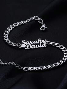 Customized Couple Name Anklet With Heart Charm, 5mm Chain, Stainless Steel Personalized Name Jewelry Valentines