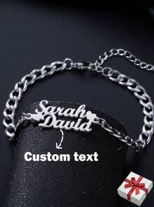 Customized Couple Name Anklet With Heart Charm, 5mm Chain, Stainless Steel Personalized Name Jewelry Valentines