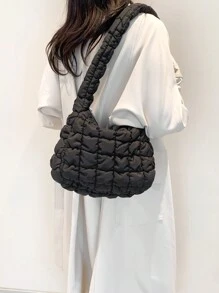 Black Folded Cloud Shape Underarm Bag - Black - View 2