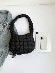 Black Folded Cloud Shape Underarm Bag - Black - View 5