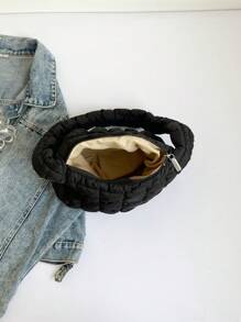 Black Folded Cloud Shape Underarm Bag - Black - View 7