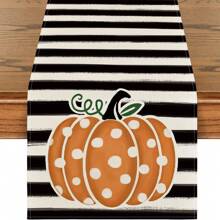 Corredor de mesa listrado de abóbora, girassol e folhas de ação de graças de outono; Decoração de mesa interna de serapilheira listrada sazonal para cozinha de fazenda, reuniões familiares e decoração de outono, adequada para feriados, festas, aniversários, casamentos e jantares, decoração de casa, artigos de festa