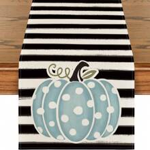 Corredor de mesa listrado de abóbora, girassol e folhas de ação de graças de outono; Decoração de mesa interna de serapilheira listrada sazonal para cozinha de fazenda, reuniões familiares e decoração de outono, adequada para feriados, festas, aniversários, casamentos e jantares, decoração de casa, artigos de festa