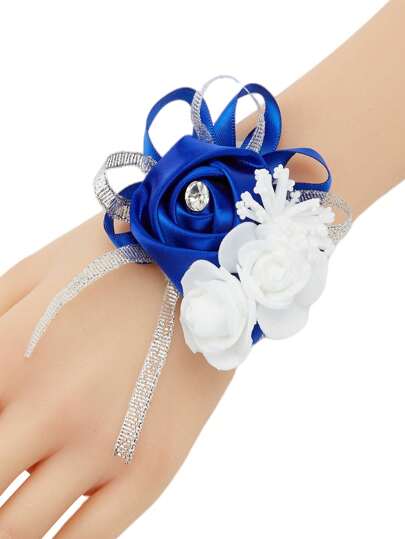 1pc Wrist Corsage For Bride Bridesmaids Wedding , Artificial Royal Blue Silk Foam Rose&Faux Pearls Wristband Wrist Corsage For Women Girl Wedding Decor Bridal Shower, Prom Party Ceremony Anniversary Decor Wedding Gift Valentine's Day