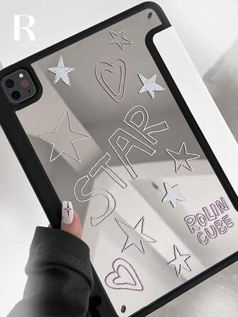 1入摺疊式防跌落矽膠平板電腦套，以美麗的星星、心形和字母設計裝飾，支援睡眠/喚醒功能，適用於三星/Huawei/小米/IPad