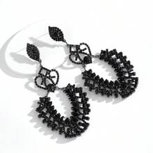 欧美风格银针水滴耳环，镶有水钻，奢华闪亮吊坠耳环，夸张配饰