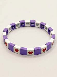 时尚波西米亚风格糖果色珐琅手镯，12 件心形组合，浪漫情人节礼物，时尚男女通用手链 - 情人節愛心手鍊 - 查看 24