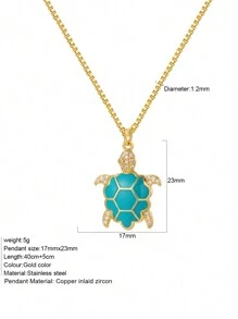 1pc Heart-Shaped Demon Eye, Star & Sun, Turtle, Bee, Conch Shaped Golden Pendant Necklace, Ocean Theme Stainless Steel Women's Jewelry - Yellow Gold - View 14