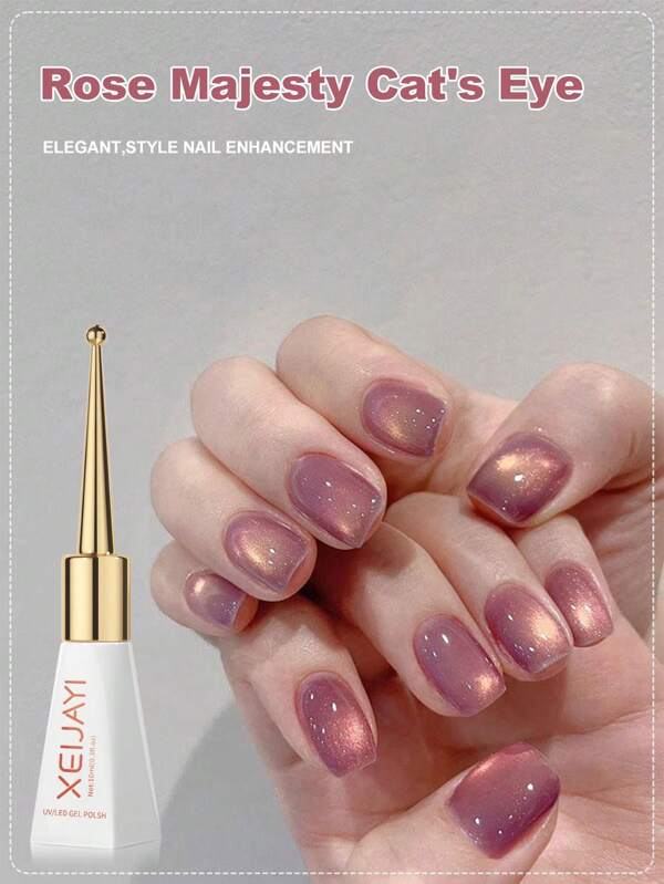 XEIJAYI 1 Stück 10ml Rose Majesty Cat Eye Gel Nagellack, UV Gel Nagellack, glitzernder magnetischer Nagelkunst-Lack, benötigt UV/LED-Lampe, für Frauen Home Salon Nagelkunst DIY - kein magnetischer Stick enthalten