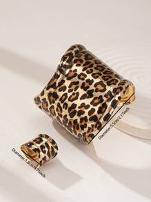1 Set Animal Leopard Print Cuff Bangle Chunky Ring Bracelet Set For Women