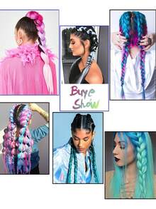Tóc nối màu Snythetic Tóc nối đuôi ngựa dài 24 inch có dây buộc tóc Tóc tết ombre Tóc đuôi ngựa cầu vồng Tiệc tùng điên cuồng Ngày tóc cho bé gái trẻ em - Nhiều màu - Xem 8
