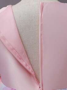 Tween Girl Contrast Sequin Puff Sleeve Mesh Overlay Gown Dress - Multicolor - View 8