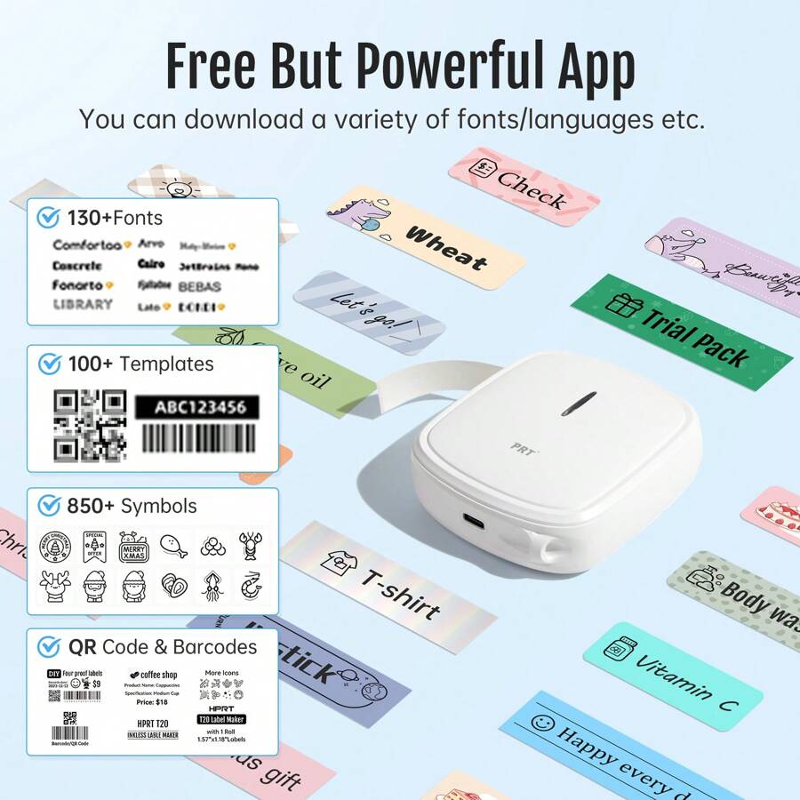 PRT QUTIE Label Makers Machine With Tape, Wireless BuiltIn Cutter + Multiple Templates Fonts