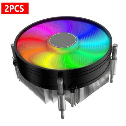 2PCS Mini Aluminum 3-Wire Phantom Light Fixed Speed High Performance CPU Cooler CPU Cooler Ultra Silent Black Frame Fan Stylish And Simple Office Home Use
