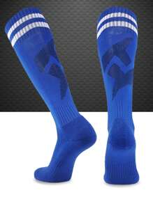 1 双男士足球袜，中筒长度防滑训练袜，专业高筒足球袜，欧洲杯长款运动袜，优质面料袜子，欧洲尺码，适合健身房，秋季 - 寶藍色 - 查看 6