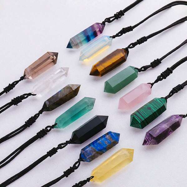 1 pieza Colgante de cristal natural de dos puntos, exquisito accesorio de moda que promueve la relajación y la claridad, colores disponibles, idea de regalo perfecta
