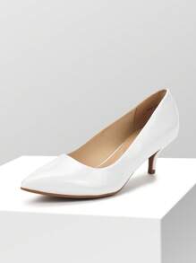 Women's Stiletto Low Heel Pointed Toe Court Pumps Minimalist Elegant Fashion Solid Color Shoes - 白色 - 查看 4