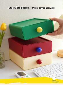 1pc Dopamine Decor Multi-Functional Storage Box, Desk Organizer, Drawers For Office, Foyer, Dust-Proof Design, Stackable - Multicolor - View 14