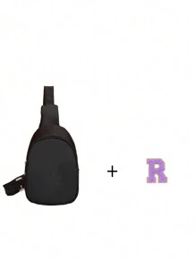 1 件迷你尼龙拉链开合时尚字母胸包，适合男孩和女孩，一体式休闲包，适合日常使用（DIY 字母贴纸） - 黑色 - 查看 17