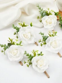 6 Peças Boutonnière para Homens Casamento, Bela Boutonnière de Rosas de Seda Artificial para Noivo, Padrinho, Casamento, Perfeita para Baile de Formatura, Festa de Aniversário, Cerimônia de Aniversário, Decoração do Dia dos Namorados