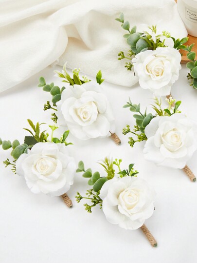 6 Peças Boutonnière para Homens Casamento, Bela Boutonnière de Rosas de Seda Artificial para Noivo, Padrinho, Casamento, Perfeita para Baile de Formatura, Festa de Aniversário, Cerimônia de Aniversário, Decoração do Dia dos Namorados