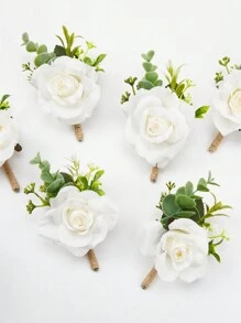 6 Peças Boutonnière para Homens Casamento, Bela Boutonnière de Rosas de Seda Artificial para Noivo, Padrinho, Casamento, Perfeita para Baile de Formatura, Festa de Aniversário, Cerimônia de Aniversário, Decoração do Dia dos Namorados