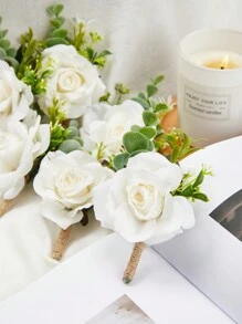 6 Peças Boutonnière para Homens Casamento, Bela Boutonnière de Rosas de Seda Artificial para Noivo, Padrinho, Casamento, Perfeita para Baile de Formatura, Festa de Aniversário, Cerimônia de Aniversário, Decoração do Dia dos Namorados