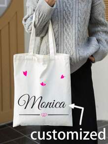 1入量身打造的可摺疊個性化大容量肩包，可印刷名字、品牌LOGO、文字等，輕巧、大容量，適合作為肩背包，休閒和購物，極簡裝飾口袋購物袋，畢業、少女、大學、高中學生等適用，非常適合戶外、旅遊、返校等活動 - 白色 - 查看 1