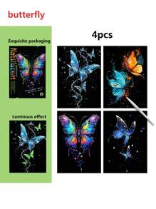 4pcs A4 Scratch Art Cards With 1 Pen, Night Light Effect, Colorful 16K Scratch Paper For Adults, Stress Relief Scratch Painting, Holiday Gift, DIY Scratch Painting Home Decor Back To School