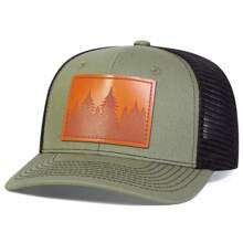 1pc Men's Slightly Curved Brim Baseball Cap With Mountain Pattern, Trucker Hat With Tree Print Leather Label, Breathable Mesh For Casual, Travel, Beach, Spring & Autumn - Multicolor - View 9