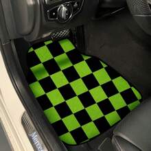 1pc Crystal Velvet Checkered Car Floor Mat, Non-Slip, Wear-Resistant, Universal Fit - Green - View 9
