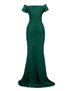 Vestido de noche elegantes vestido de hombros descubiertos fruncido de muslo con abertura sexy