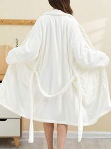 1pc Solid Color Embroidered Robe For Women *Please Refer To Size Chart When Ordering* Teen Bath Robe, Super Absorbent And Soft Coral Fleece For Sauna, Beach, Pool, Bathroom Back To School - Multicolor - View 5