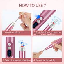 COSYGLOW Cordless Electric Nail Drill, Rechargeable 30000 RPM High-Speed Electric Nail File And Drill Machine Kit, Professional Nail Supplies For Acrylic, Gel Nails, Drill Uñas, Rose Gold - 粉色 - 查看 4