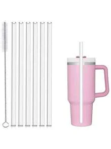2/4/6/12 件可重复使用替换吸管，适用于 40 盎司探险玻璃杯，带清洁刷的塑料吸管，适用于 30 盎司杯水壶，学校用品 - 彩色 - 查看 12
