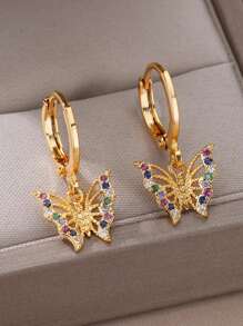 1Pair Zirconia Butterfly Earrings For Women Stainless Steel Gold Color Butterfly Earring 2024 Fashionable Girl Y2k Jewelry - Yellow Gold - View 3