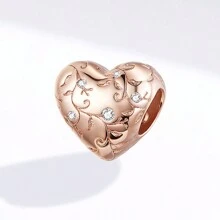 WOSTU 1 pièce Charme de fleur romantique rose violette en argent sterling 925, breloque en forme de cœur de cerisier rose, perles de phalaenopsis, pendentif Tour Eiffel et rose rouge sertis de zircone cubique rose doré, pour bracelet et collier DIY pour femmes. Cadeau pour maman, amie, fille.