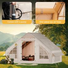 Inflatable Camping Tent With Pump, Glamping Tents, Easy Setup 4 Season Waterproof Windproof Outdoor Blow Up Tent, Suitable For 2-6 People - 米色 - 查看 2