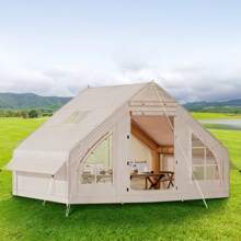 Inflatable Camping Tent With Pump, Glamping Tents, Easy Setup 4 Season Waterproof Windproof Outdoor Blow Up Tent, Suitable For 2-6 People - 米色 - 查看 3
