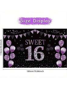 1 Peça, Faixa de Decorações de Aniversário Adolescente, Suprimentos de Sinal de Festa de Aniversário de Bottom Roxo 16 Anos, Pôster de Bottom de Foto de Bottom Dezesseis Anos, Decorações de Dezesseis Anos - Roxo - Visão 2