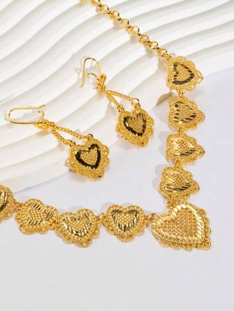 3 st. moderiktiga utsökta kreativa halsband med ihåligt hjärta för kvinnor, örhängen i guldfärgade accessoarset, äkta 24K guld, med stämpel, personlig hjärtform, present till flickvän, fru, vänner, festivaler, födelsedagar, lämplig för vardags- och festivalkläder