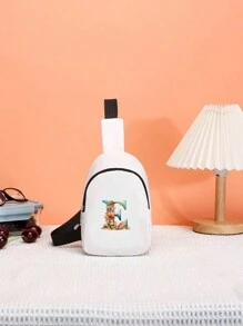 1入男女童休閒尼龍布拉鍊收口印花胸包，適合日常使用（字母位置不固定） - 白色 - 查看 13