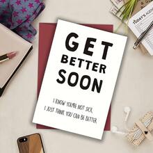 1pc Get Well Soon Greeting Card With Envelope - Encouraging Good Luck Wishes For Anyone - Recovery And Improvement Blessing Card For Patients - Red - View 3