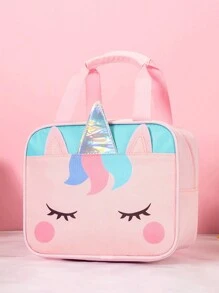 1入組兒童可愛卡通獨角獸印花便攜式午餐包，簡約大容量午餐盒收納袋，時尚手提保溫午餐袋，適用於女孩學生辦公室職員帶午餐旅行戶外野餐保溫使用