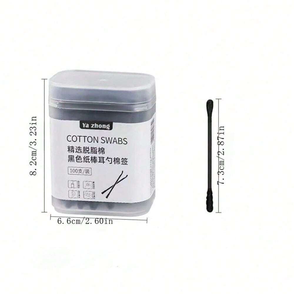 100pcs DualEnded Black Cotton Swab Ear Spoon For Makeup & Cleaning