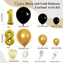 黑色和金色氣球花環套件，包含亮金氣球，適用於16歲、18歲、21歲、30歲、40歲、50歲、60歲、70歲、80歲生日、畢業、婚禮、聚會和家庭聚會裝飾 - 彩色 - 查看 20