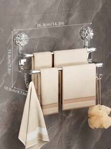 1pc Double Bar Towel Rack With Hook, Wall-Mounted Storage Shelf With Suction Cup, Towel Bar Holder For Wet/Dry Towels, Reusable Drying Rack, For Bathroom Organization, Door Hook, Metal Storage Hook, Suitable For Towels, Bath Towels, Scarves, Bath Sponges, Home Decor, Room Decor, Bathroom Accessories