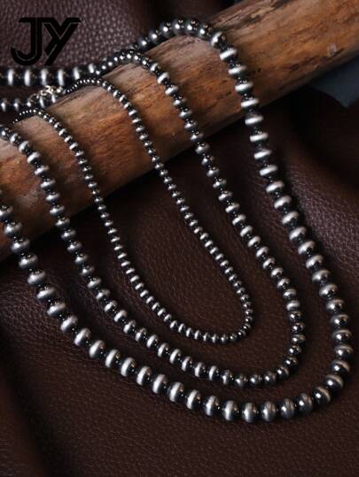 一個西方誇張的復古納瓦荷風格人造珍珠 CCB 項鍊，4MM 6MM 8MM 可供多種組合。