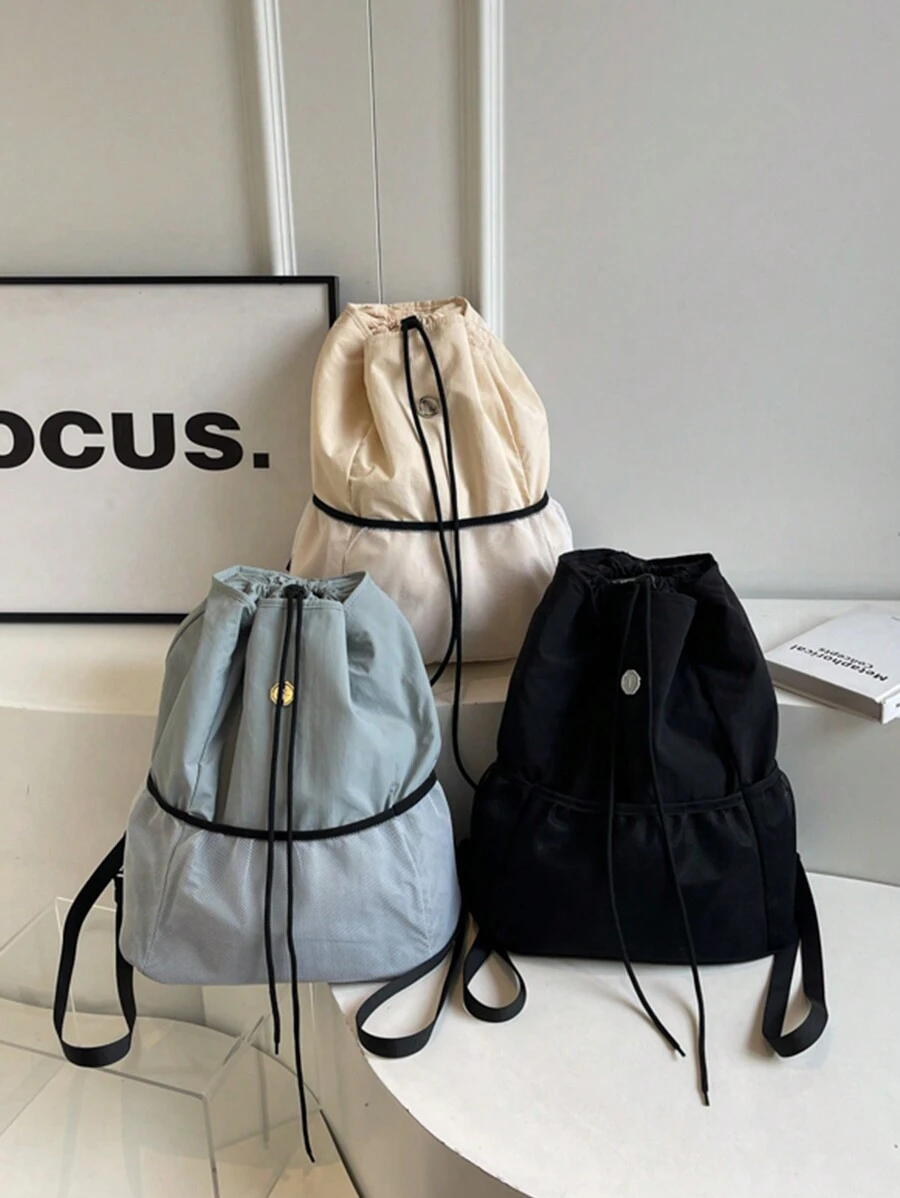 1Pc New Women's Backpack,Drawstring Backpack Fashion School Gym Drawstring Camping Bag, Casual String Knapsack School Backpack, Schoolbag For Travel, College Backpack - Black - View 1